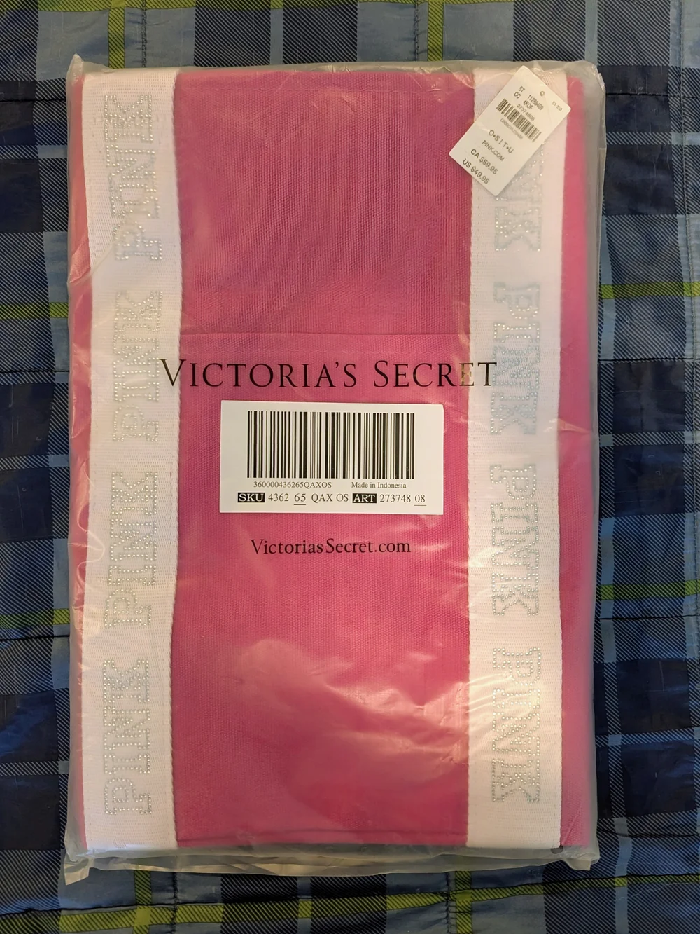 PINK Victoria's Secret Bright Pink Canvas Tote with Light Pink Logo Straps